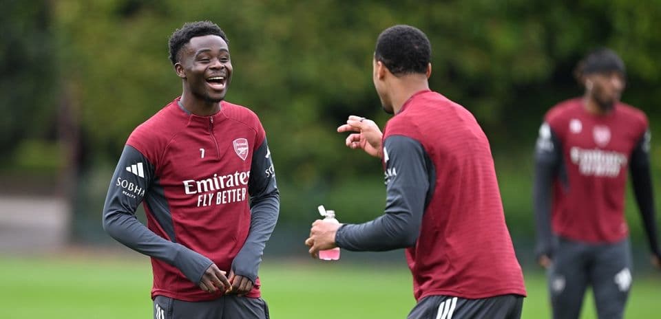 Players laughing during Arsenal training session