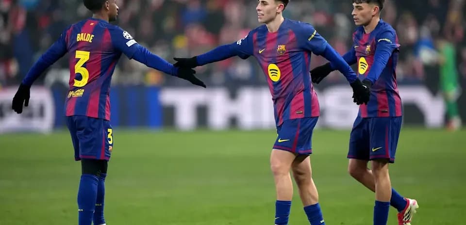 Barcelona players greeting each other during match