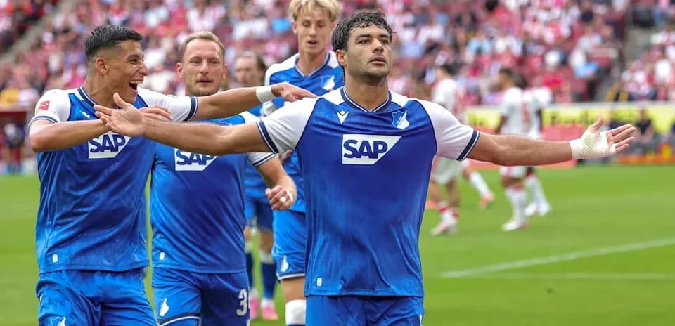 Hoffenheim players celebrating a goal during match