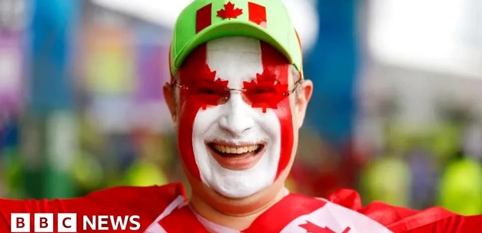 Fan with Canadian flag face paint and hat