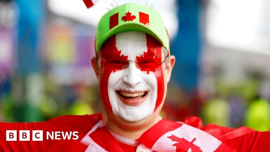 Fan with Canadian flag face paint and hat