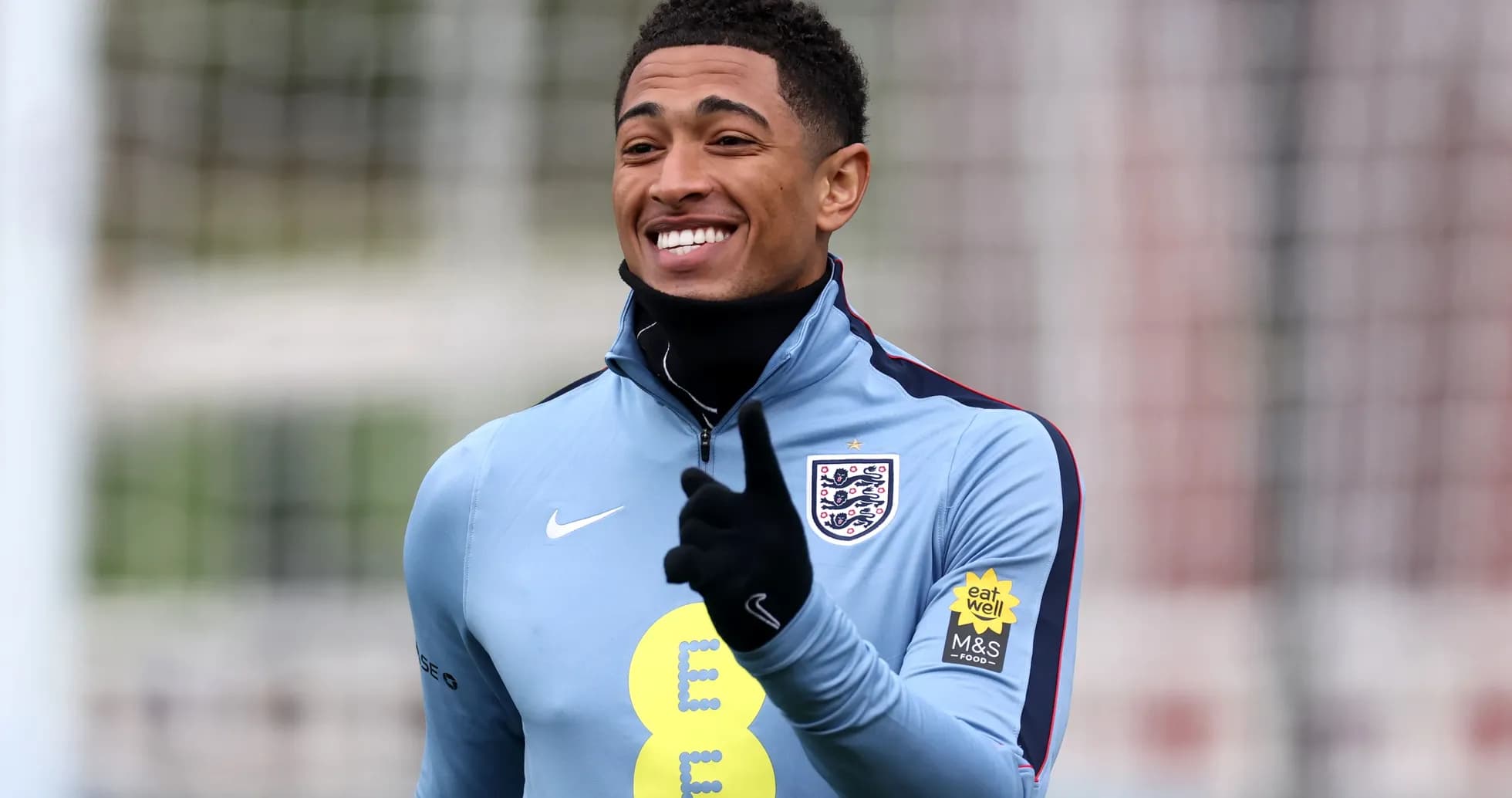 Player smiling during England training session