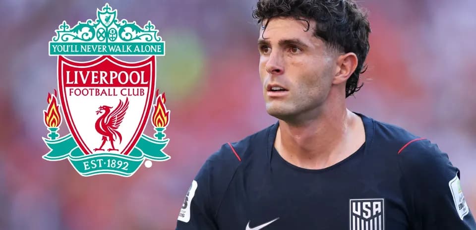 Player wearing USA jersey with Liverpool logo background