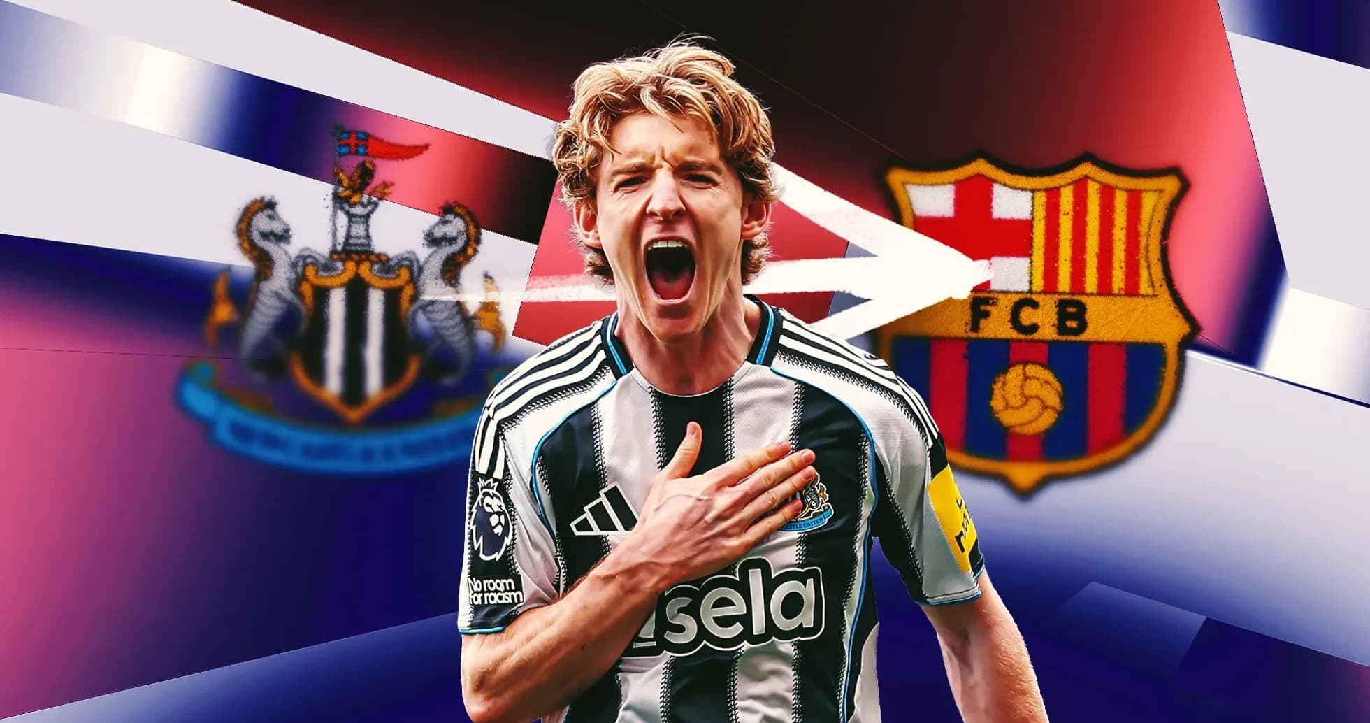 Player celebrating in Newcastle kit with team logos