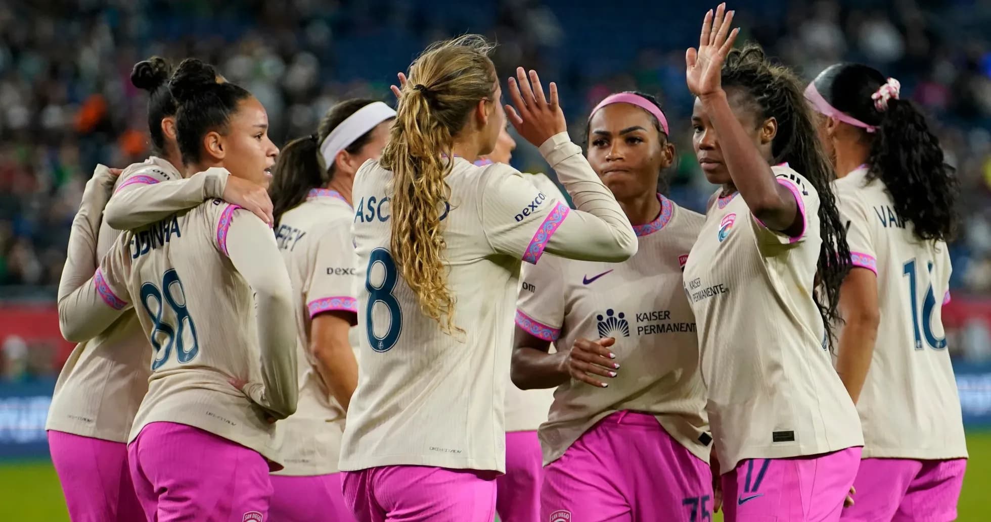 San Diego Wave players celebrating a goal