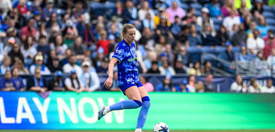 Player kicking the ball during match