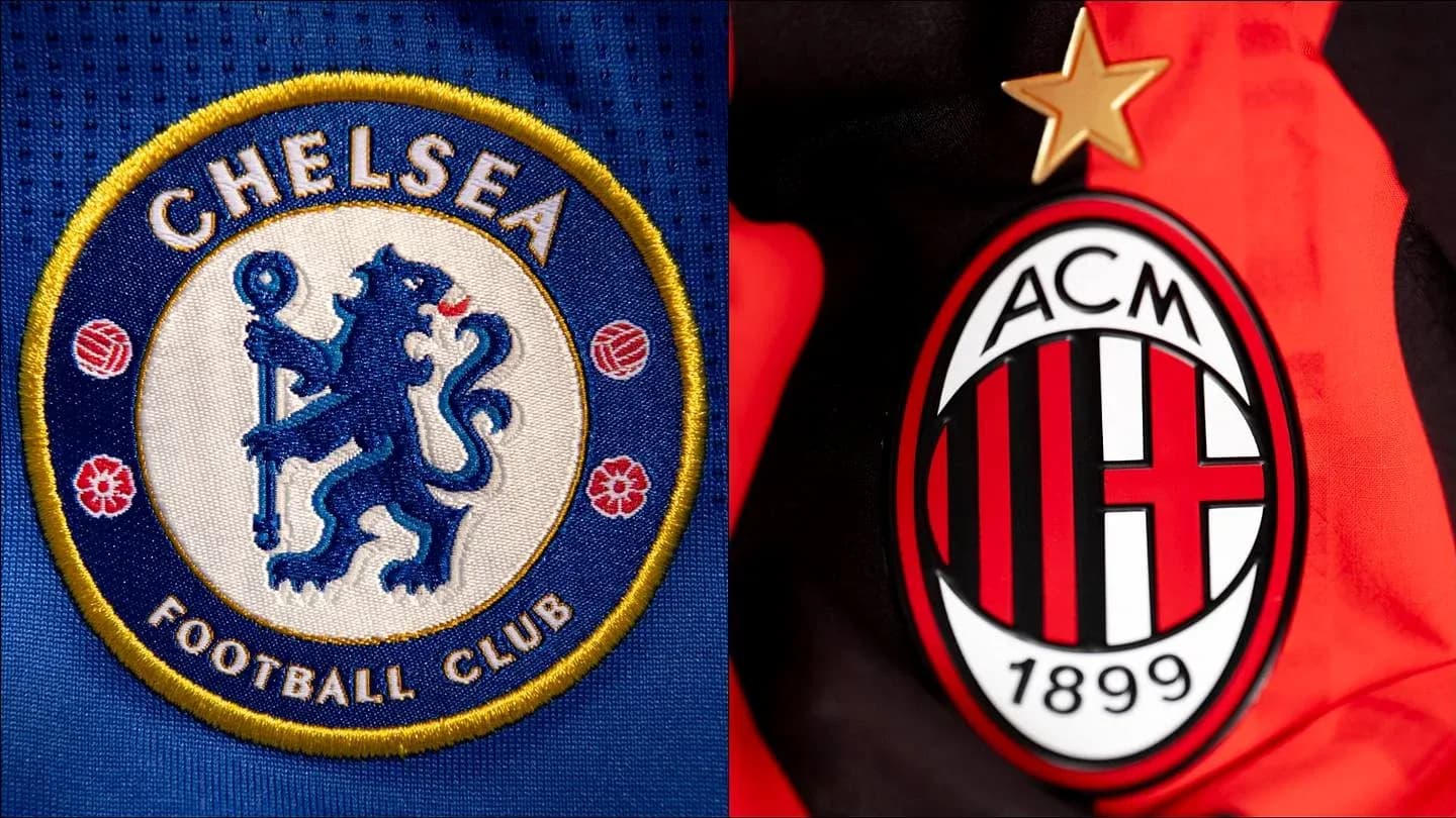 Logos of Chelsea and AC Milan football clubs