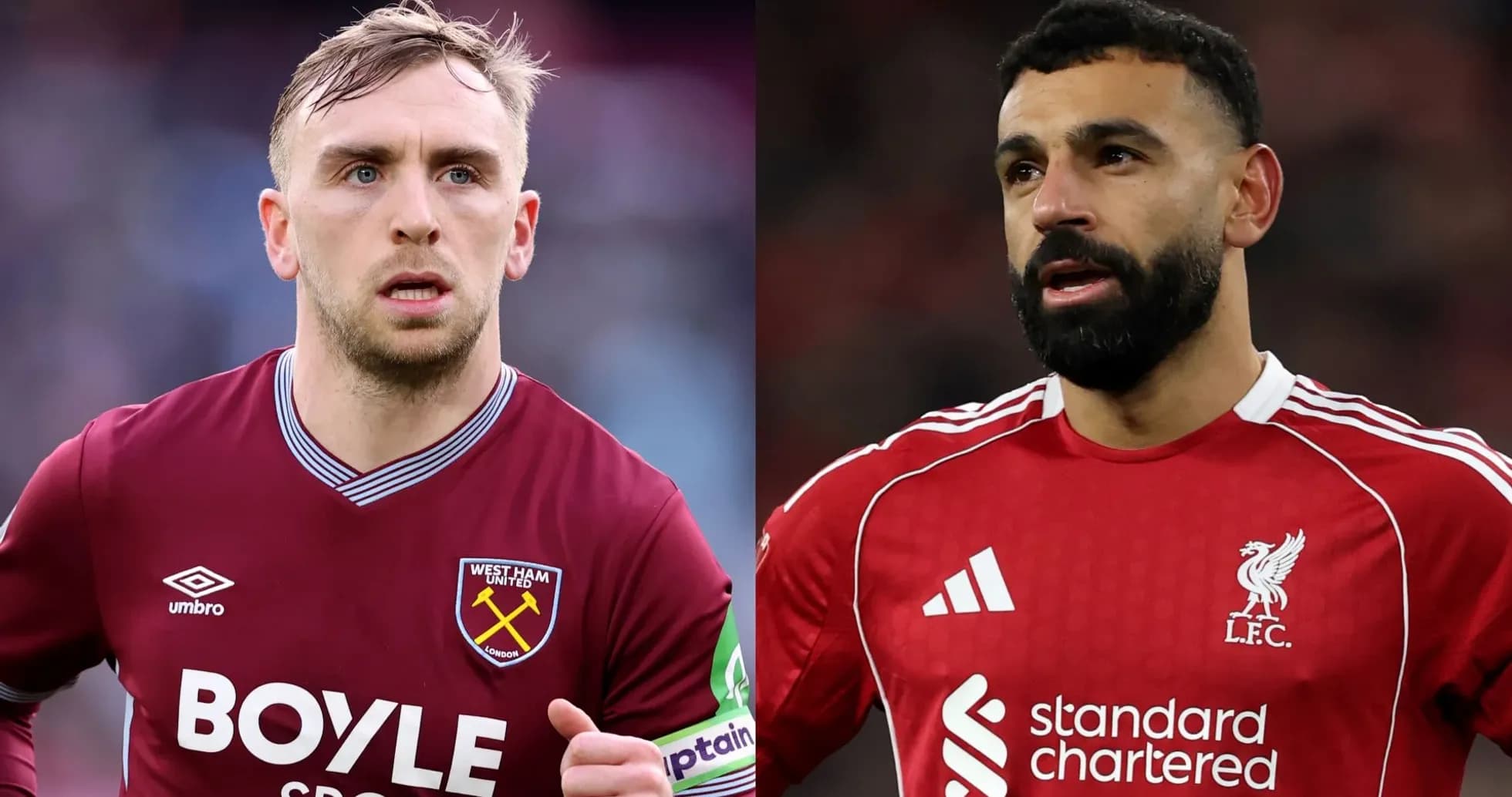 West Ham and Liverpool players facing each other