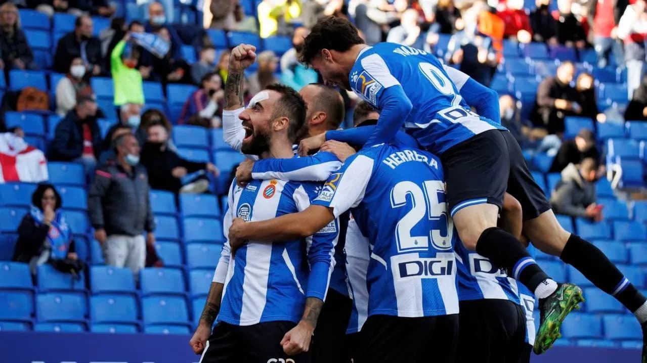 Espanyol players celebrating a goal during match