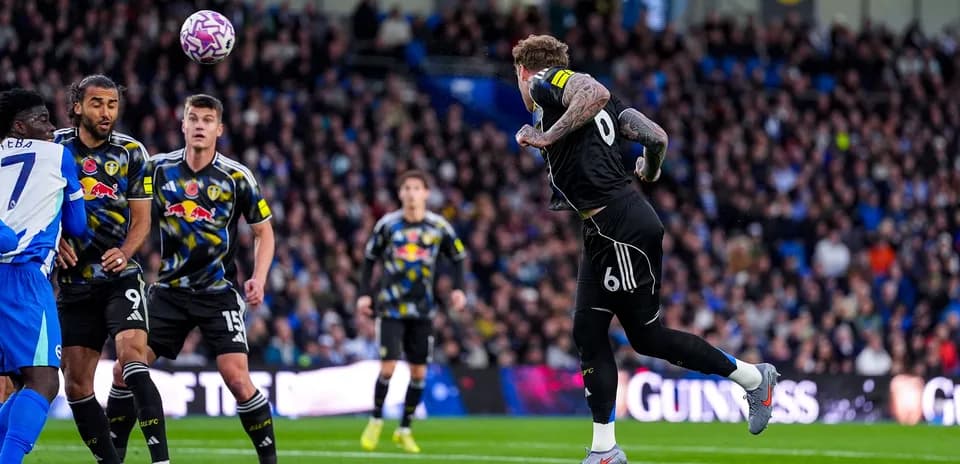 Leeds players defending against Brighton attack