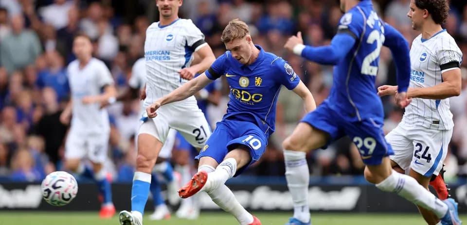 Chelsea player shooting during match against Brighton