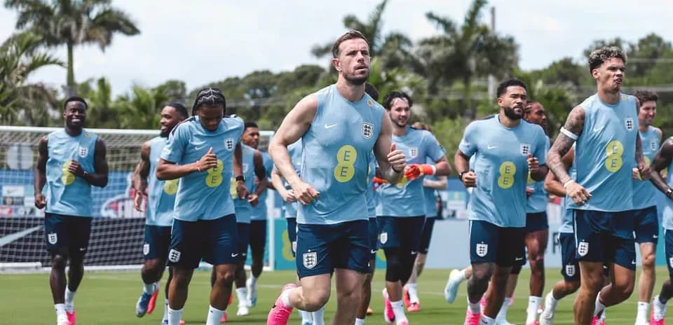 England team jogging during training session outdoors