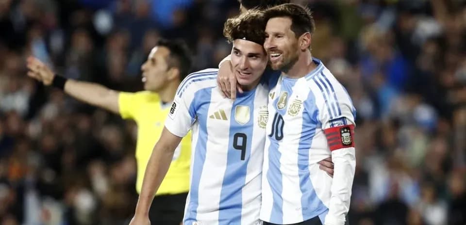 Two Argentine players celebrating during a match
