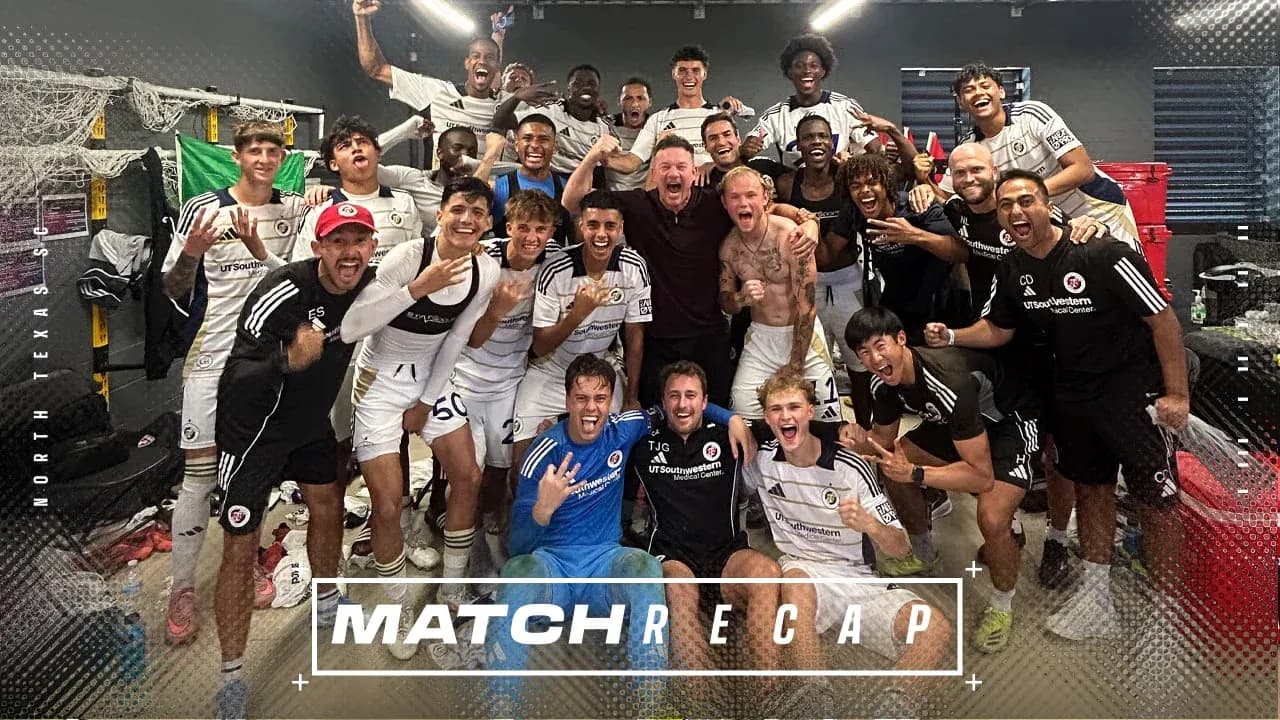 North Texas SC team celebrating in locker room
