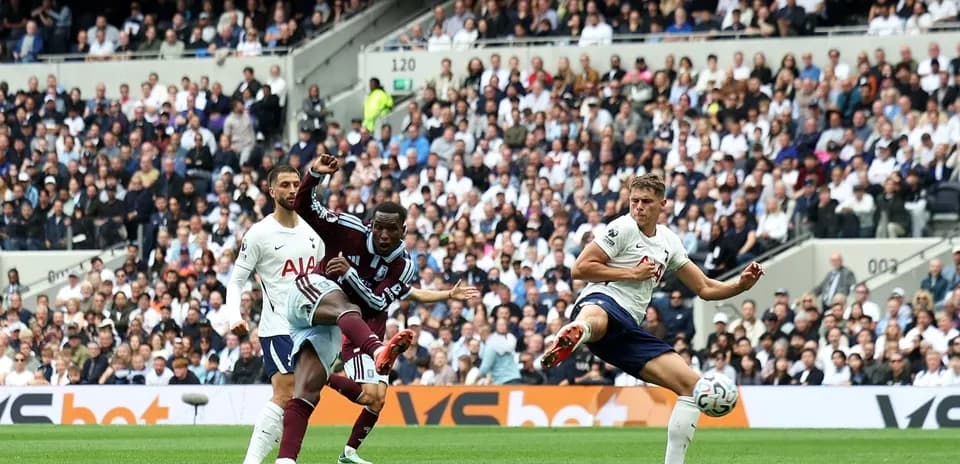 Player kicking ball during match between Tottenham and Aston Villa