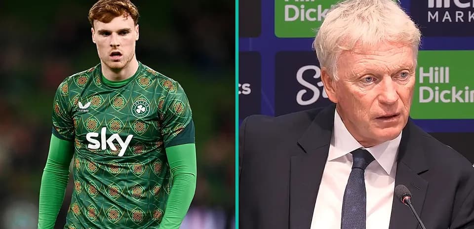 Goalkeeper in green kit and manager at press conference
