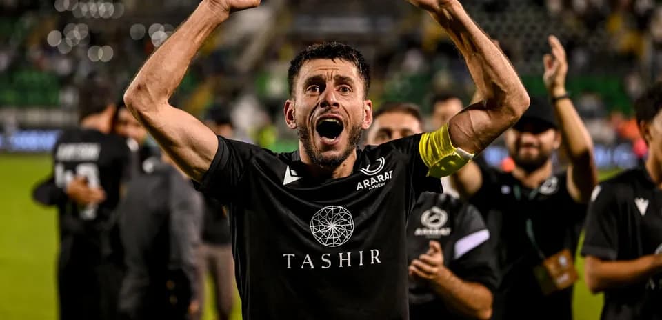 Ararat-Armenia player celebrating victory
