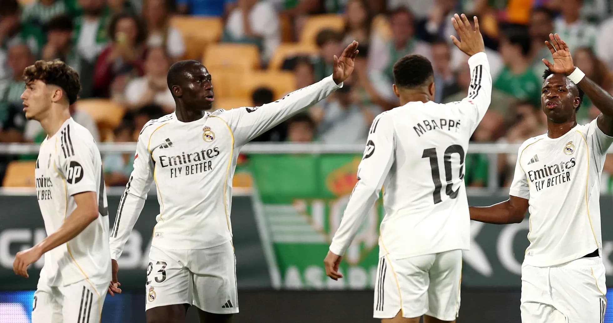 Real Madrid players celebrating a goal during match