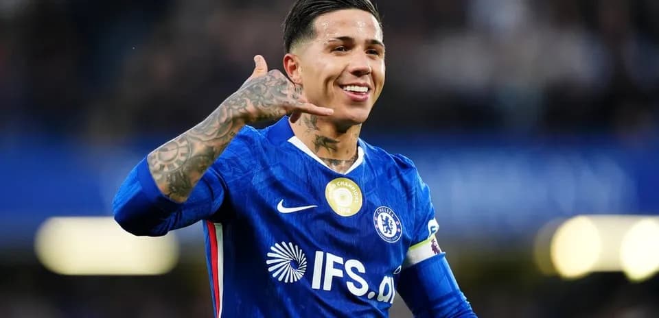 Player celebrating in Chelsea kit after scoring