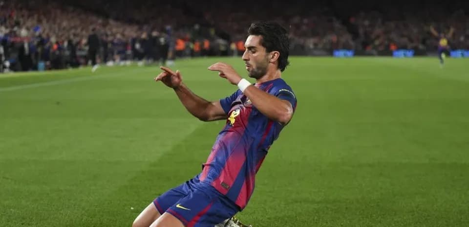 Barcelona player celebrating a goal on the field