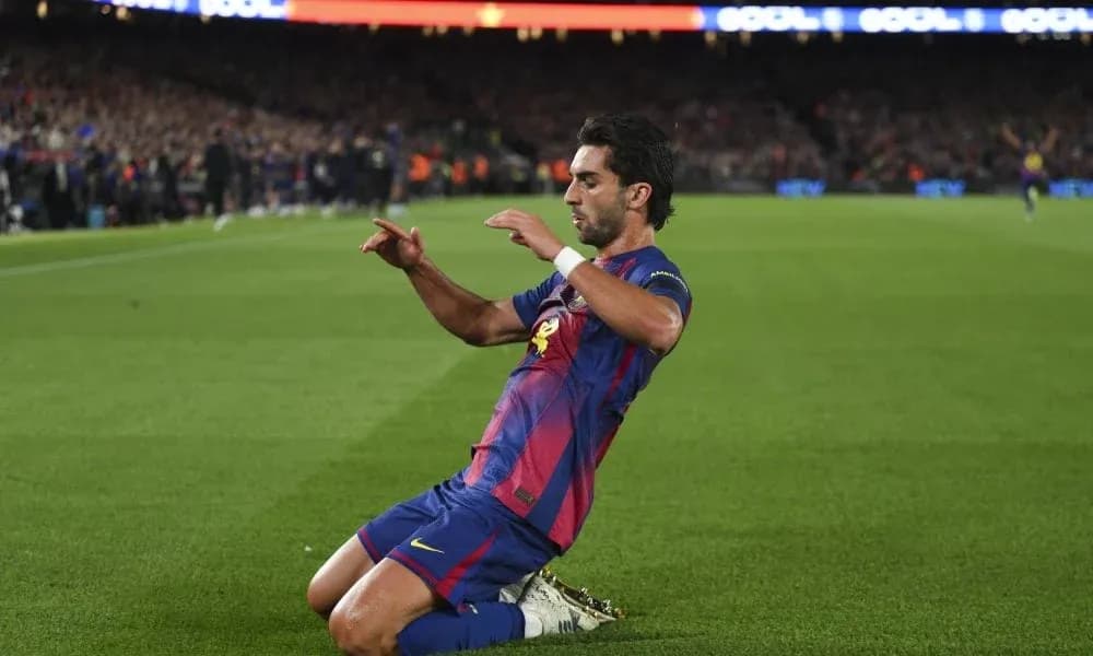 Barcelona player celebrating a goal on the field