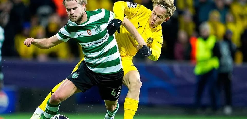 Sporting CP player challenged by Bodo/Glimt opponent