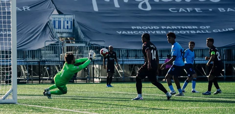 Goalkeeper saving a shot during match