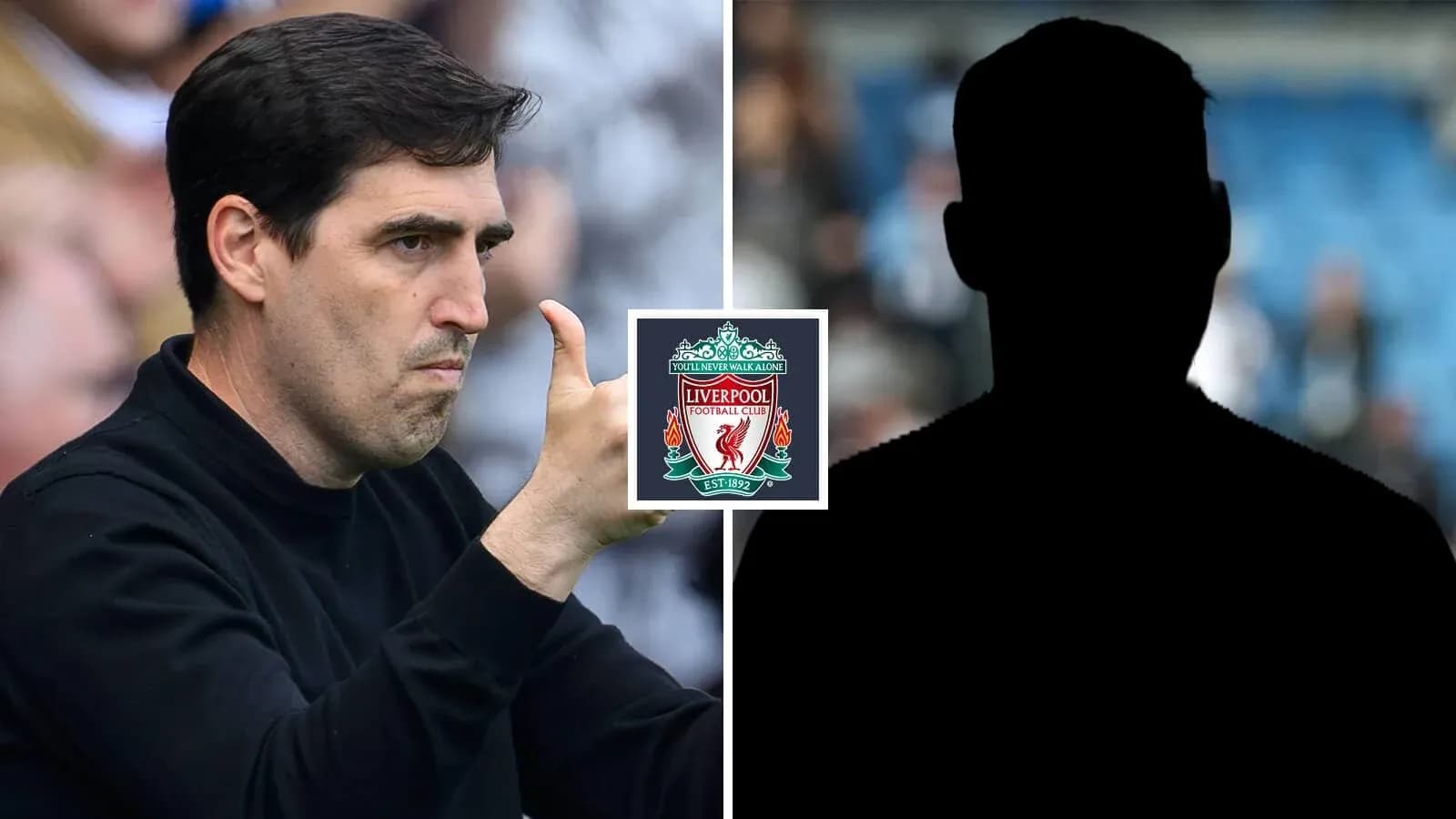 Coach gesturing with Liverpool logo and silhouette
