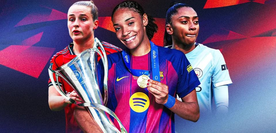 Three female football players with trophy and medal
