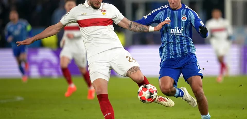 Slovan Bratislava player challenges VfB Stuttgart opponent