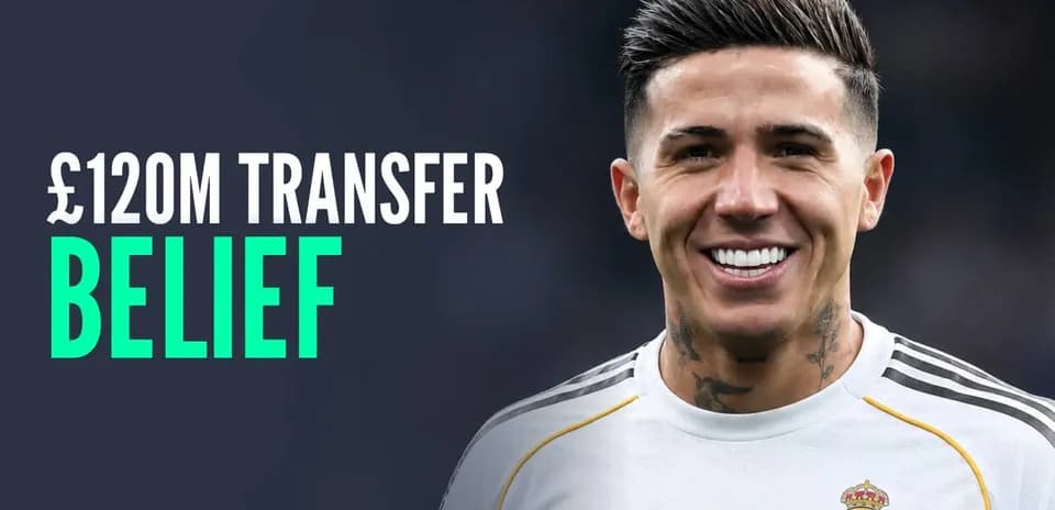 Player smiling in Real Madrid jersey with text overlay