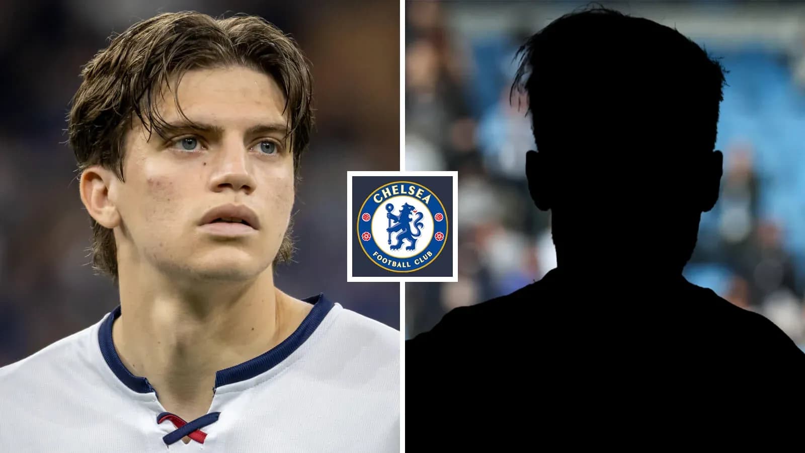 Player portrait with Chelsea FC logo and silhouette