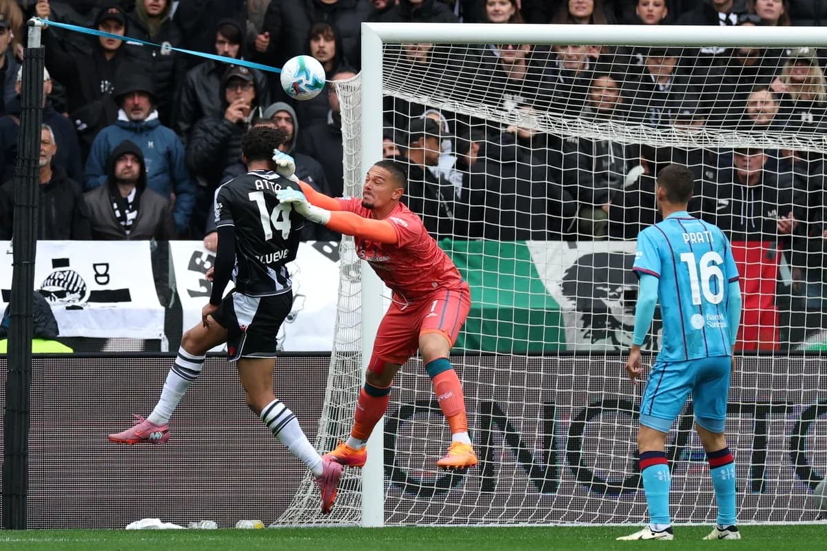 Goalkeeper attempting to save a header during match