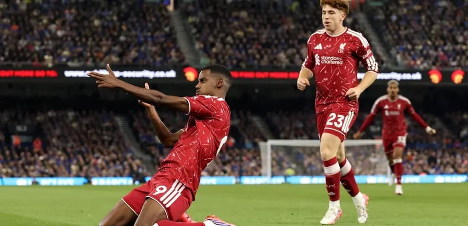 Liverpool players during a match celebration moment