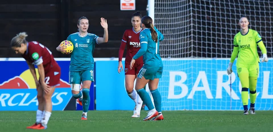 Liverpool women celebrating during match against West Ham