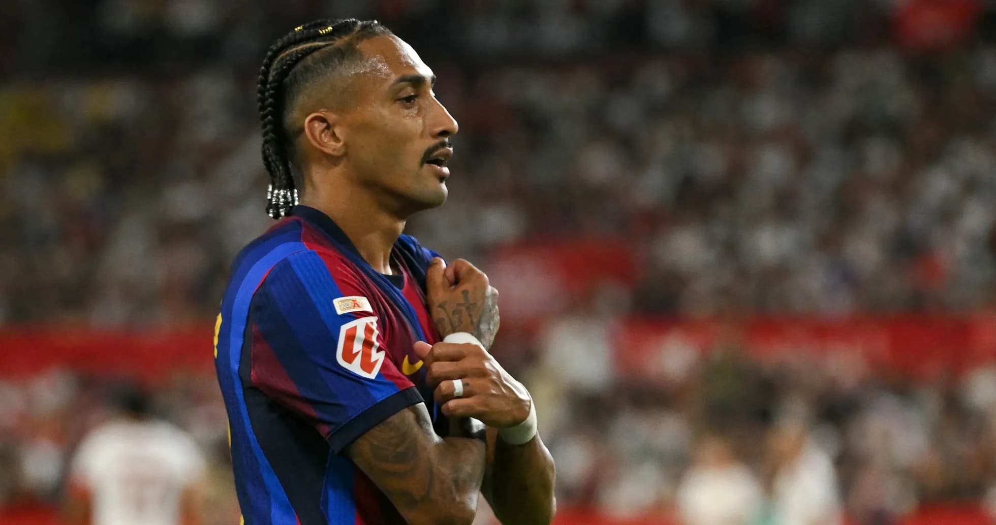 Player in Barcelona jersey during match action
