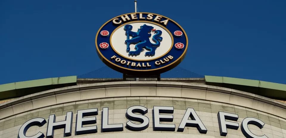 Chelsea Football Club logo on stadium exterior