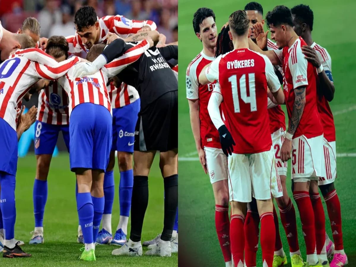 Atletico Madrid and Arsenal players celebrating together