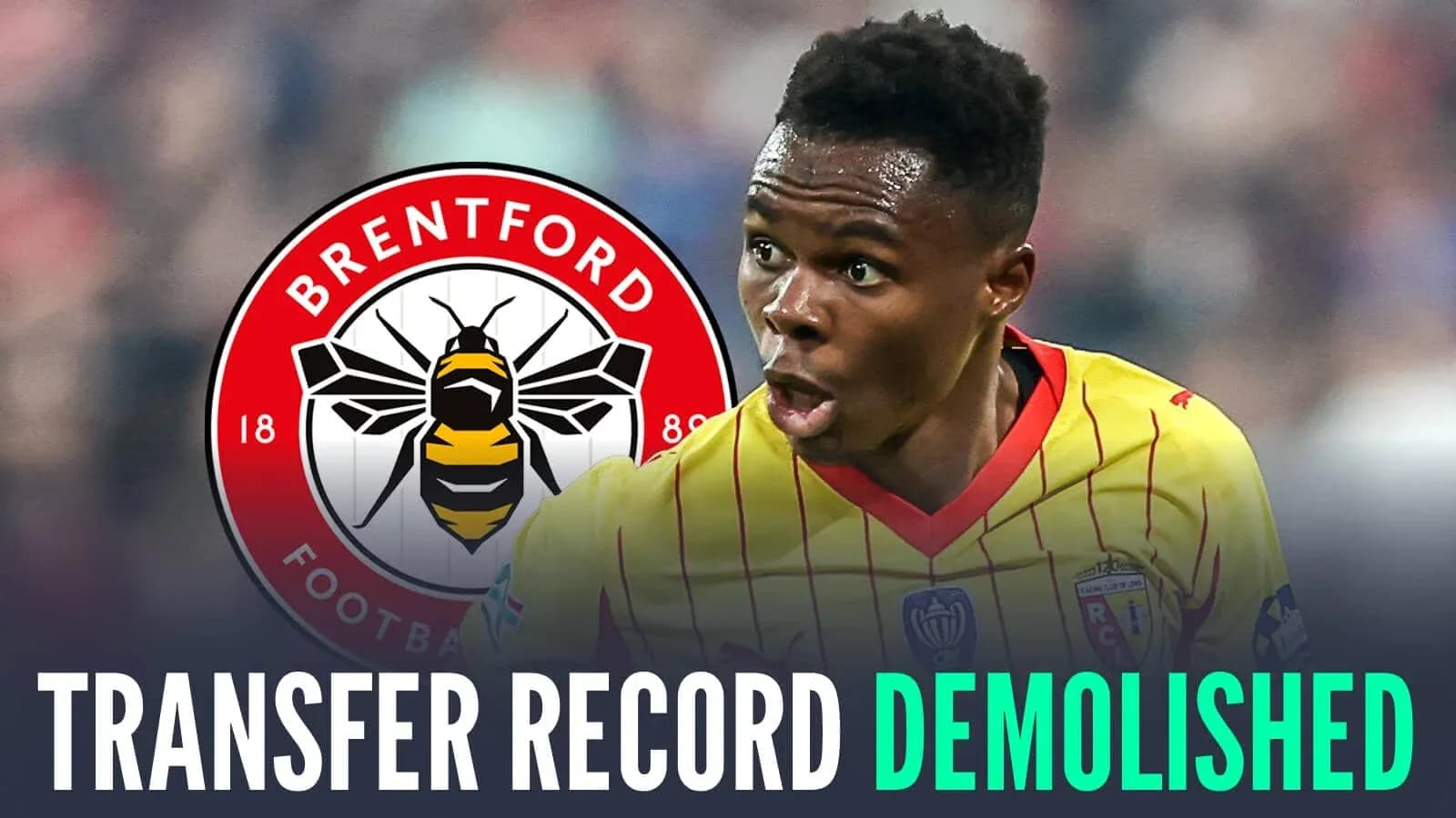 Player celebrating with Brentford logo background