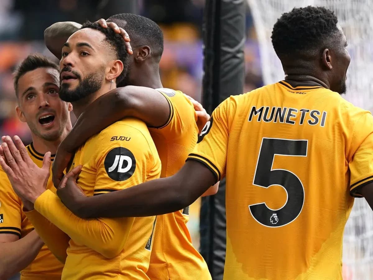 Wolves players celebrating a goal during match