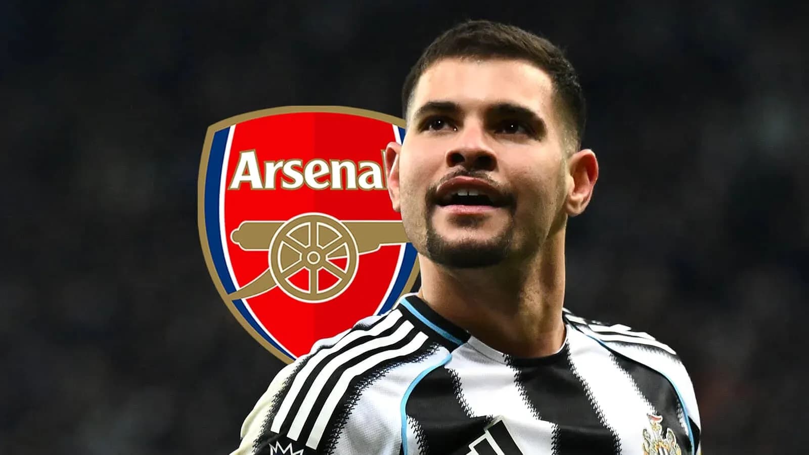 Newcastle player with Arsenal logo in background