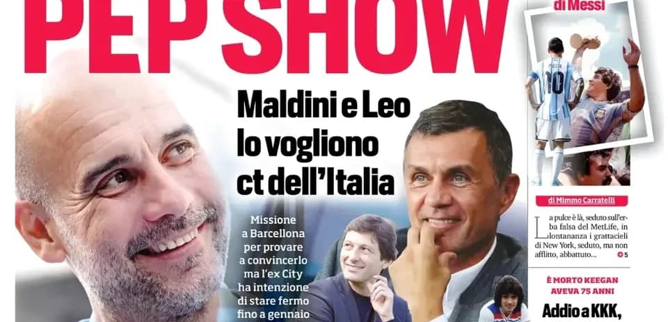 Sports magazine cover featuring Pep Guardiola and Paolo Maldini