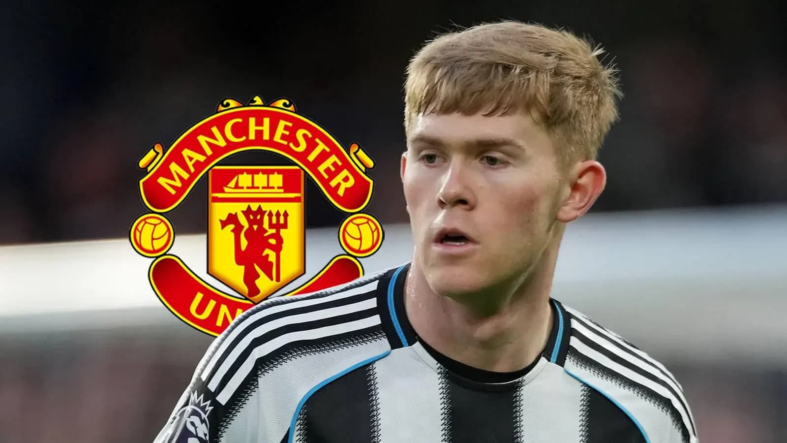 Player in Newcastle kit with Manchester United logo