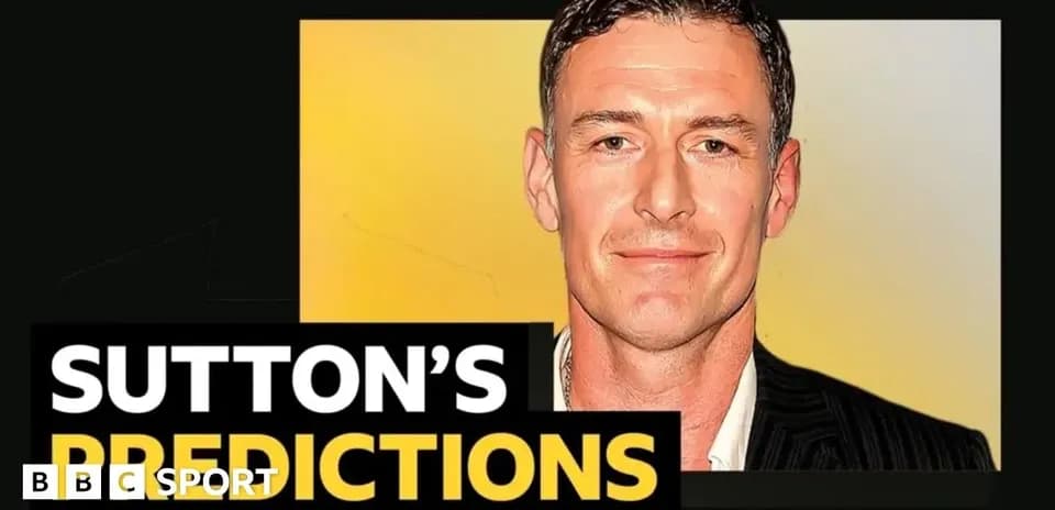 Sutton presenting sports predictions with graphic text
