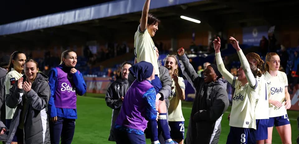 Chelsea W players celebrating after match victory