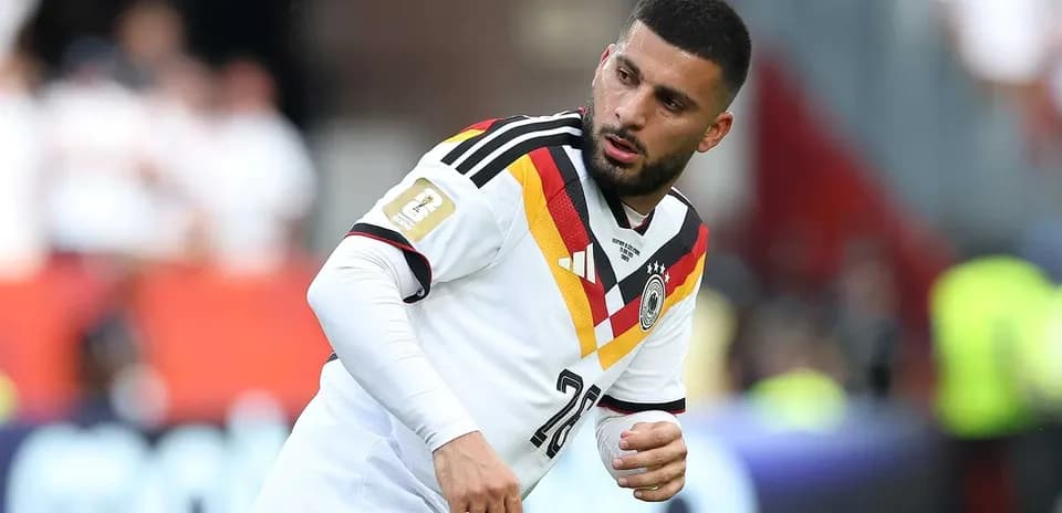Player wearing Germany jersey during match warm-up
