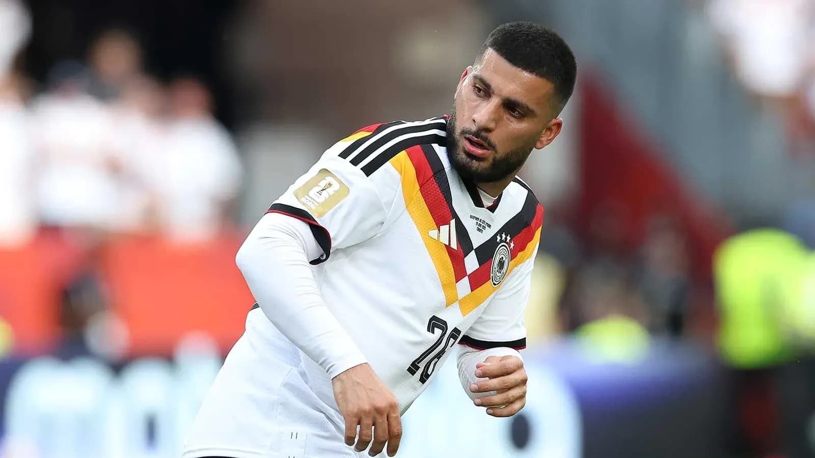 Player wearing Germany jersey during match warm-up