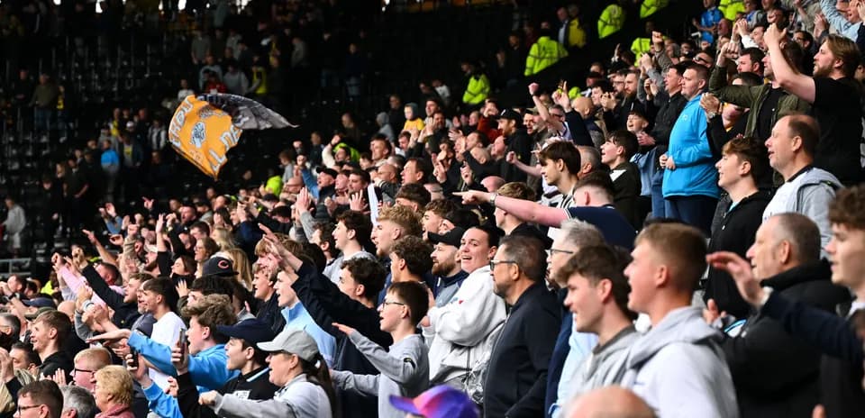 Crowd of fans cheering passionately in stadium