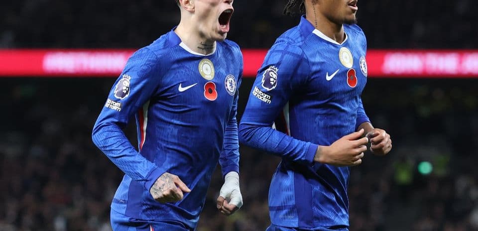 Chelsea players celebrating during Premier League match