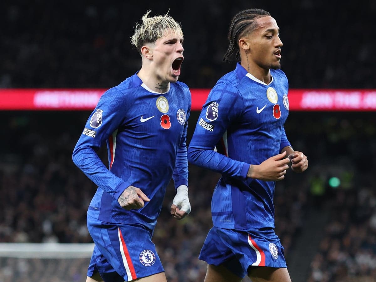 Chelsea players celebrating during Premier League match